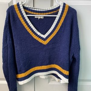 Navy V-Neck Knit Sweater